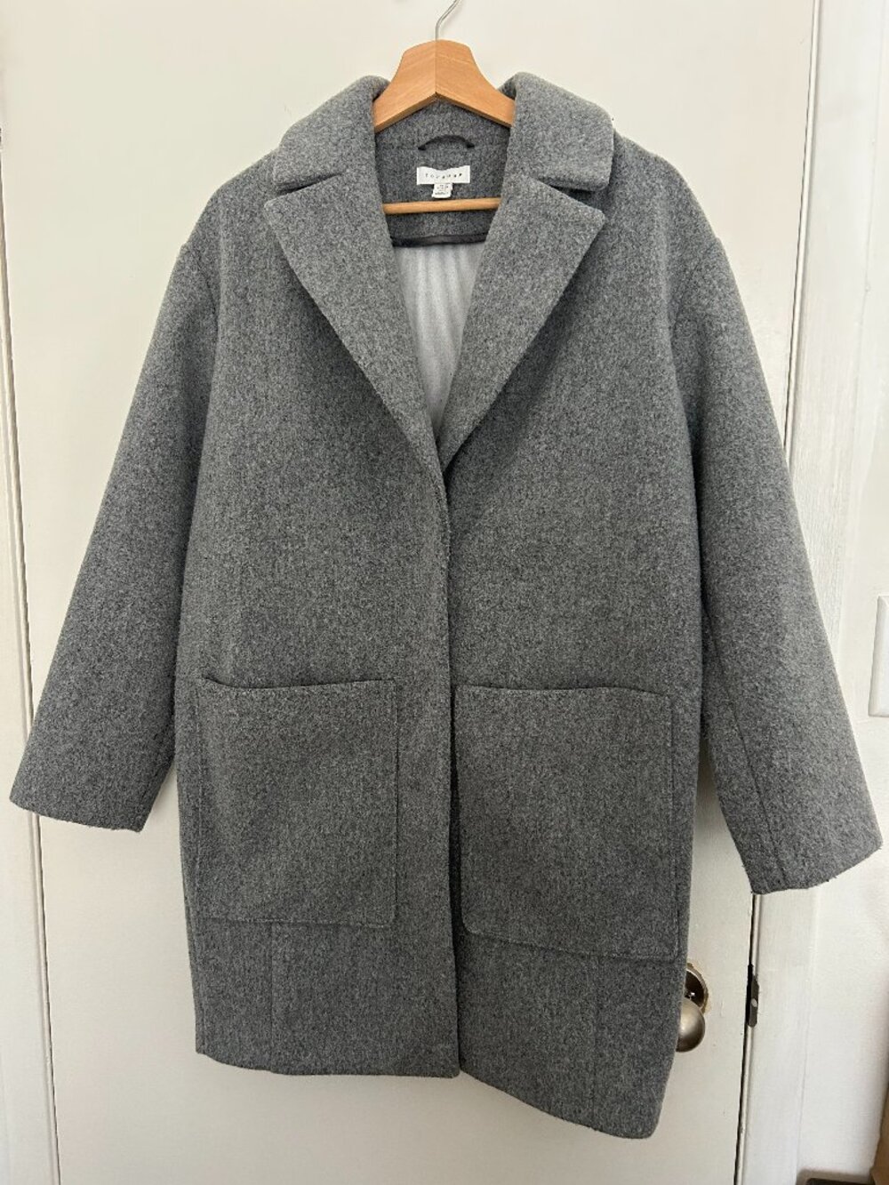 Topshop Grey Wool-Blend Trench Coat